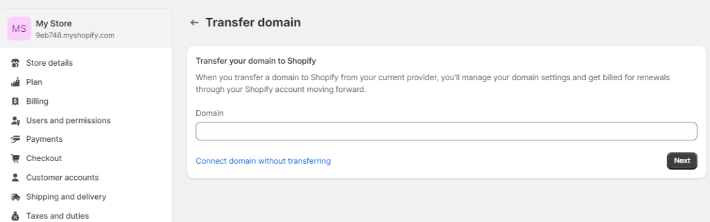 Click Transfer domain